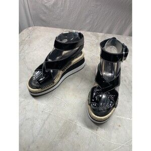 Donald Pliner Sandal Women’s 6 Black Patent Wedge Ankle Strap